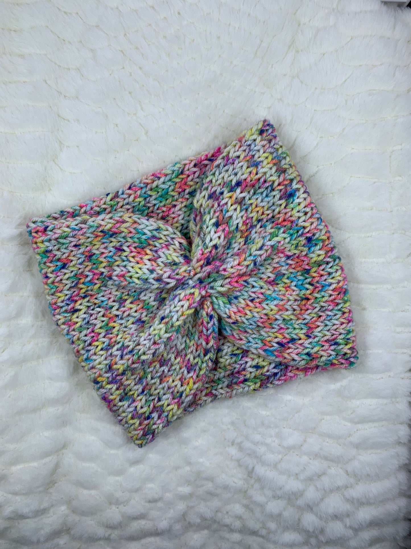 Wide Band Knitted Ear Warmer - Cinched Front