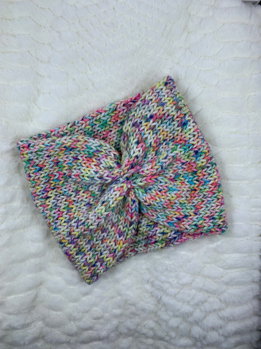 Wide Band Knitted Ear Warmer - Cinched Front